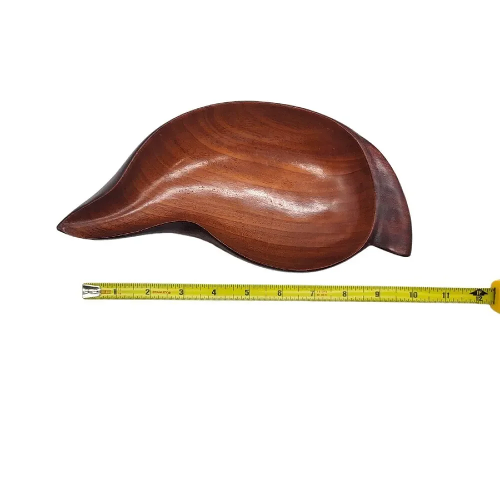 VINTAGE MCM Pantalcraft Hand Carved Mahogany Leaf Serving Tray Made in Haiti